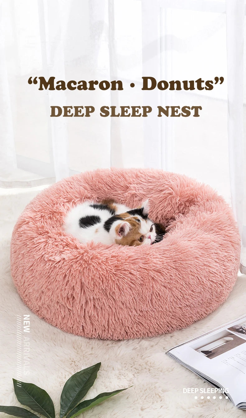 Circular Cat Bed with Plush Insulation Deep Sleep for Pets Soft Macaron Pet Mat Removable and Washable Suitable for All Seasons
