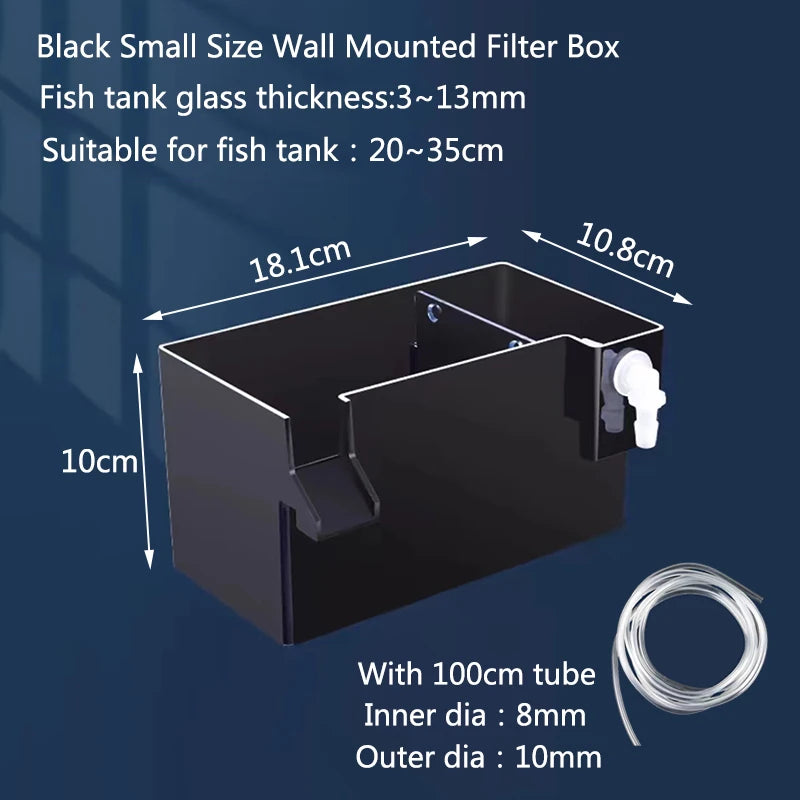 Black Fish Tank External Filter Box Acrylic Filter Dry and Wet Separation Small Silent External Suspend Aquarium Drip Overflow