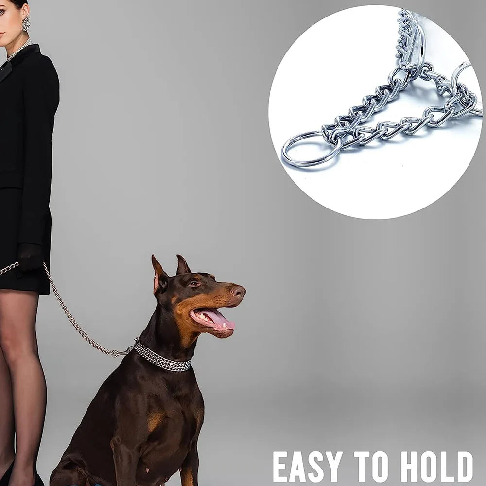 Dog Choker Collar No Pull Dog Collar Martingale Collar Seamless Die-Casting Three Row Chain Dog Collar for Dogs Training Walking