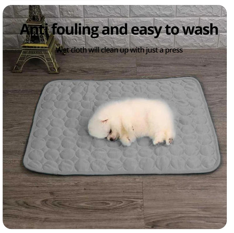 1pc Puppy Grey Ice Silk Cooling Pad Summer Cool Breathable Cooling Washable Reusable Bite Resistance Small Pet Cat Sleeping Pad