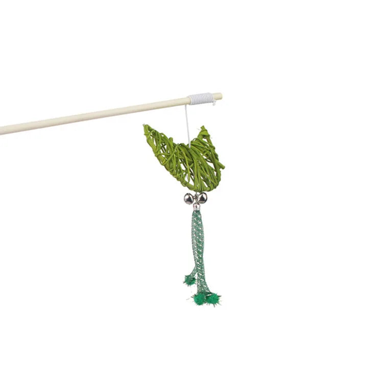 Cat Toy Cat Teaser Sticks Wooden Cat Stick Moon Rattan Molar Bite-resistant Cat Stick Cat Toy