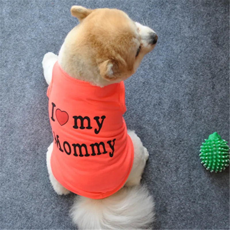 Small Dog Clothes Soft Cotton Puppy Shirt Classic Daddy Mommy Printed T-shirt Pet Vest Clothing for Cats Chihuahua Dog Apparel