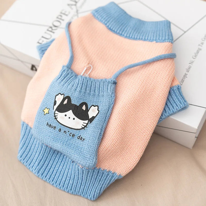 Sweater for Dog Cute Dog Clothes with Bag Autumn Winter Warm Costume Pet Cat Dog Knitted Coat Korean Bichon Chihuahua Clothing