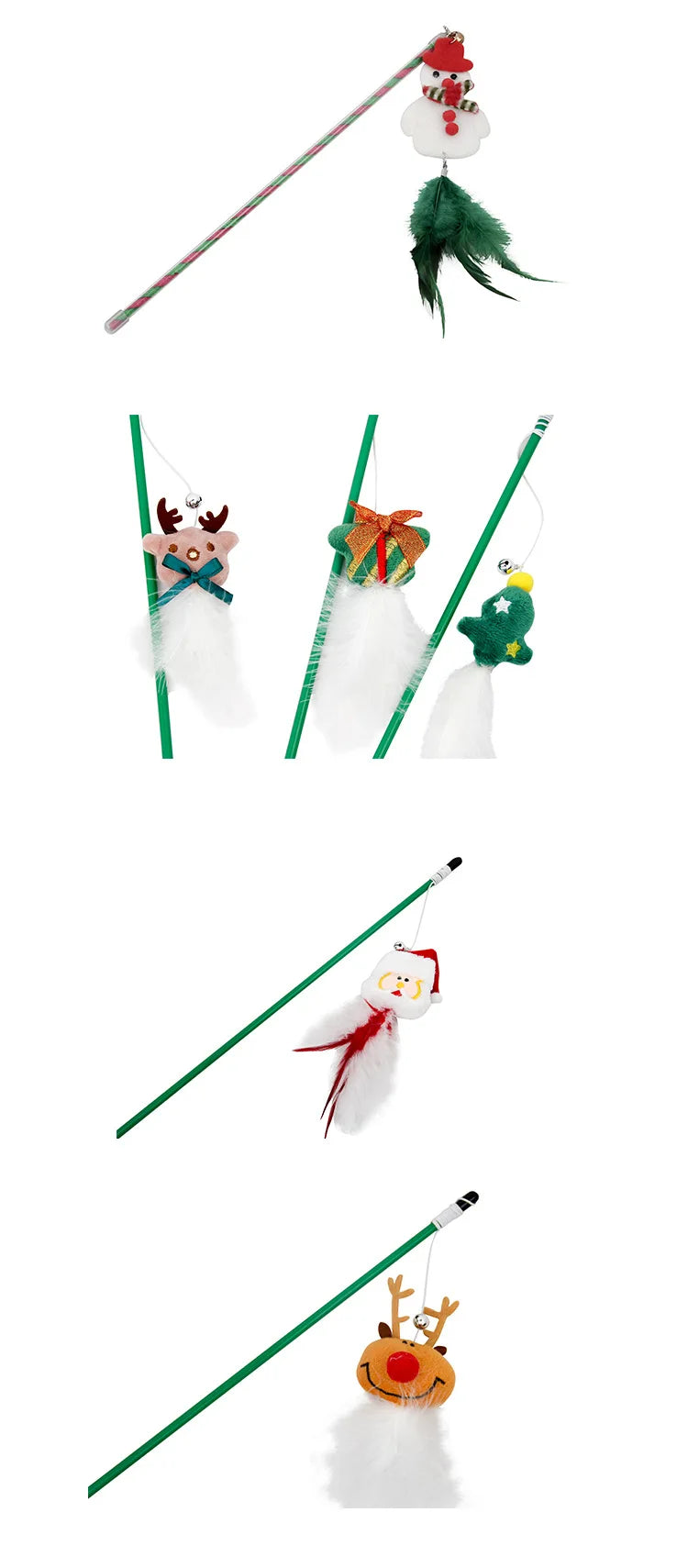 Cat Toy Cat Teaser Sticks Christmas Series Cat Stick Doll Old Reindeer Cat Stick Christmas Gift Bells Pet Supplies.