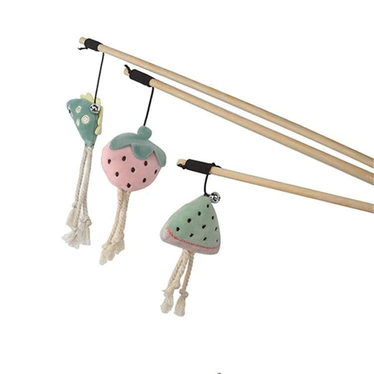Cat Toy Cat Teaser Sticks Wooden Rod Funny Cat Stick Light Color Plush Doll Elastic Rope With Bell Cat Self-hi Toy