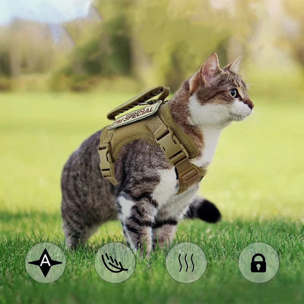 Tactical Small Dog Cat Harness Leash with Patches Working Training Puppy Straps with Handle Soft Mesh Adjustable Pet K9 Vest