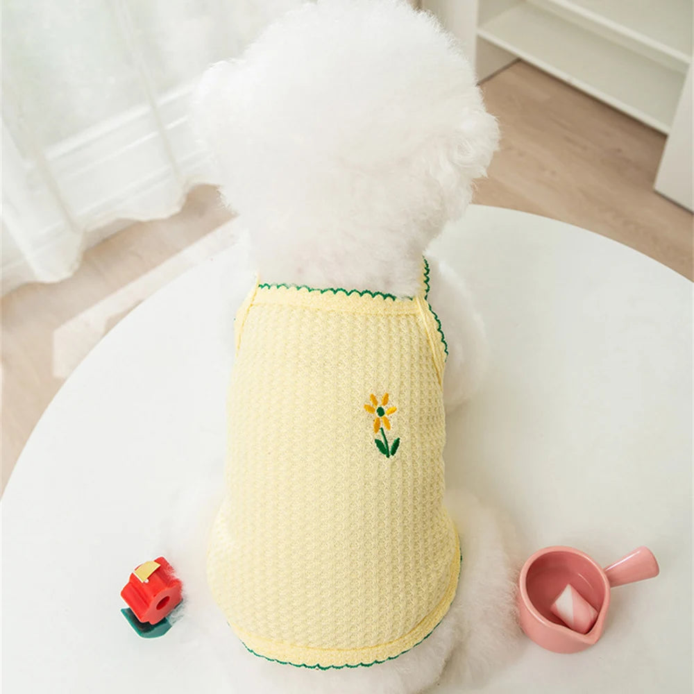 Sweet Puppy Dog Camisole Vest for Small Dogs Summer Pet Clothes Pomeranian Maltese Shirts mascotas Flower Embroidered Clothing