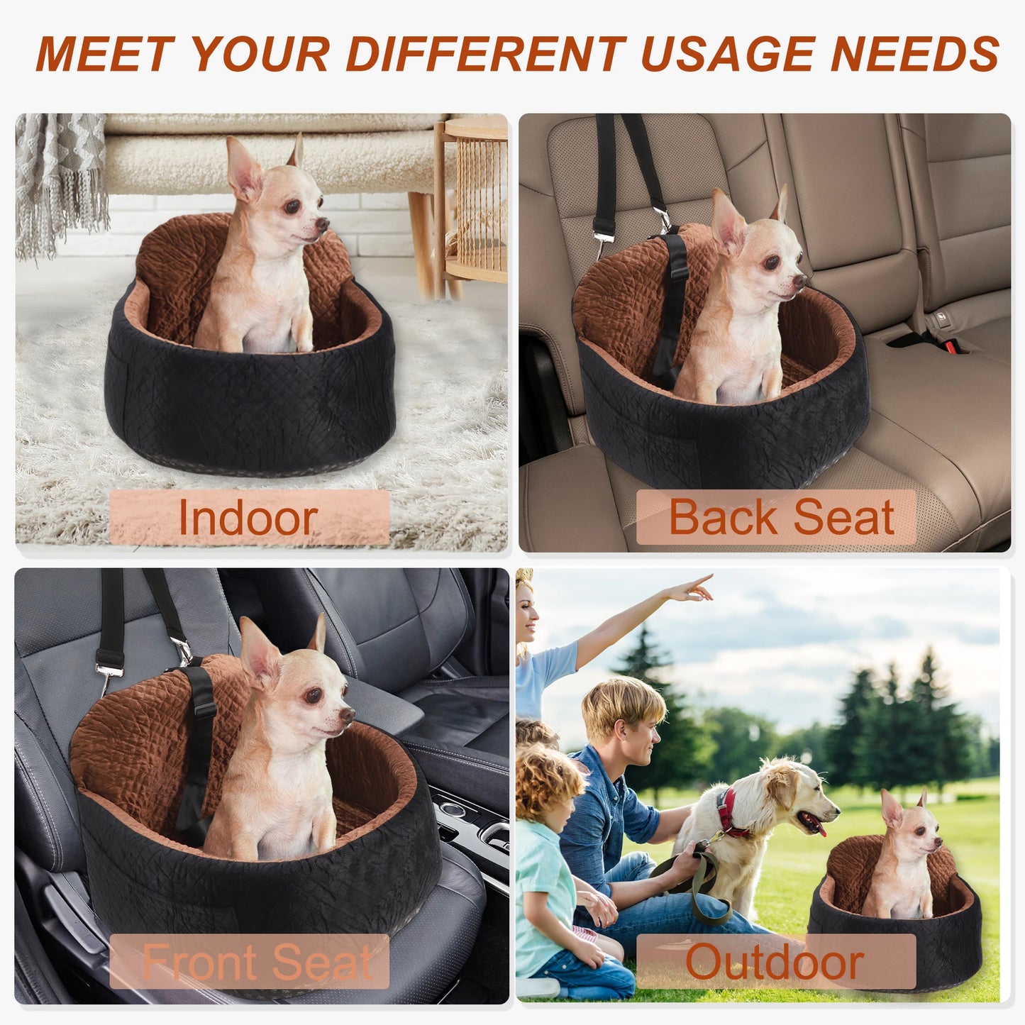 UXCELL Fashion Dog Car Seat Casual Solid Dog Beds Mats for Small Medium Dog Removable Safe Comfortable Travel Dog Supplies