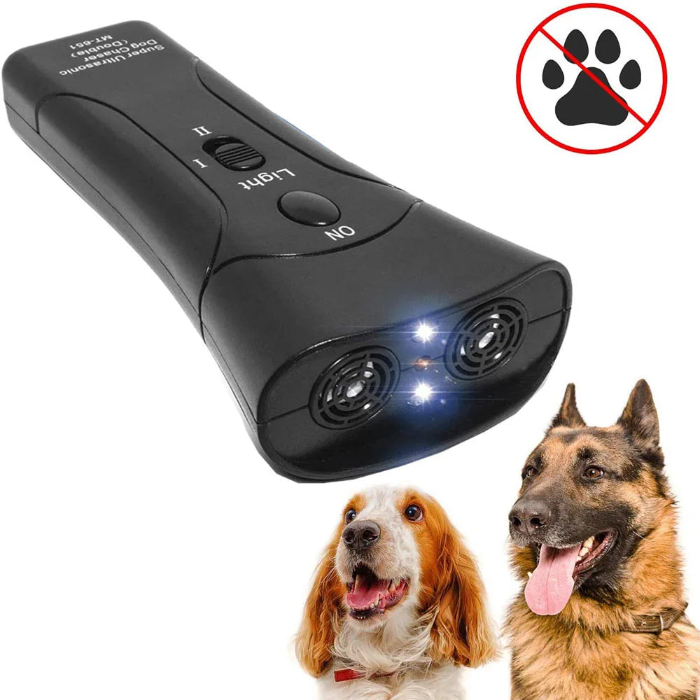 3 in 1 Dog Anti Barking Device Ultrasonic Dog Repeller Stop Bark Deterrents Pet Control Training Supplies with LED Flashlight