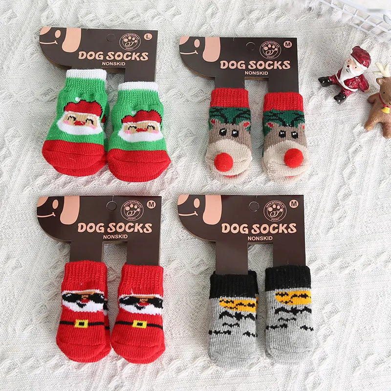 4pcs/Set Dog Shoes For Small Dogs Anti Slip Cat Socks For Cat Cute Dog Socks Pet Chihuahua Dog Clothes Christmas Dog Accessories