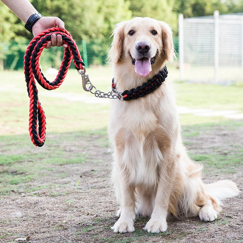 Durable Nylon Dog Collar Leash Set Traction Rope Medium Big Dog Walking Accessories Labrador Husky P-Chain Travel Pet Products