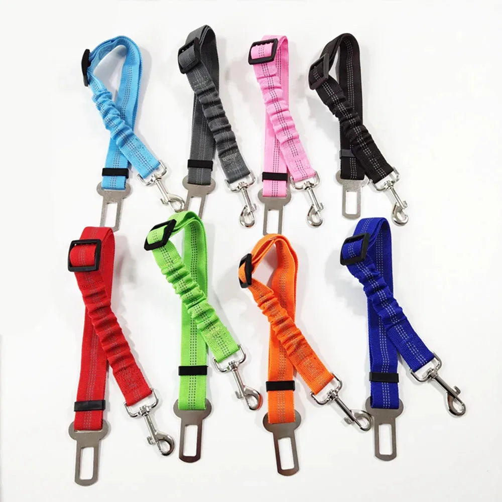 Adjustable Dog Seatbelt for Small Medium Large Dogs with Elastic Shock Absorbing Bungee Buffer Reflective Safety Dog Car Harness