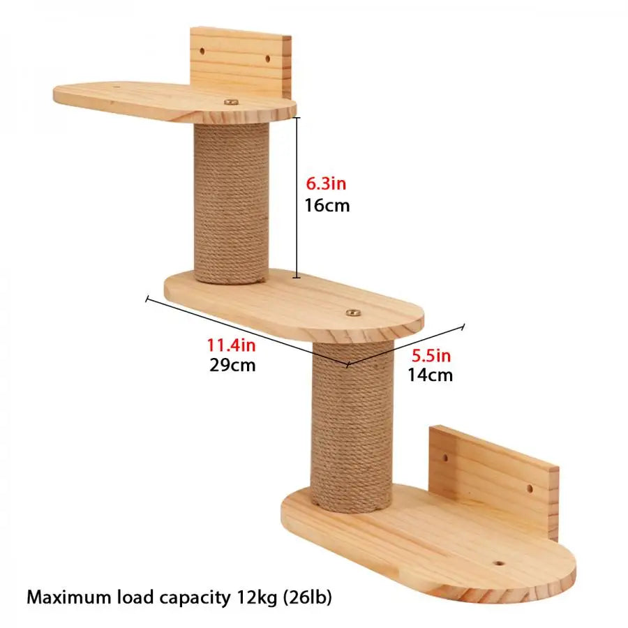 Cat Wall Mounted Solid Wooden Furniture Climbing Ladder and Cat Hammock with Scratching Post for Activity Indoor Cats Perches