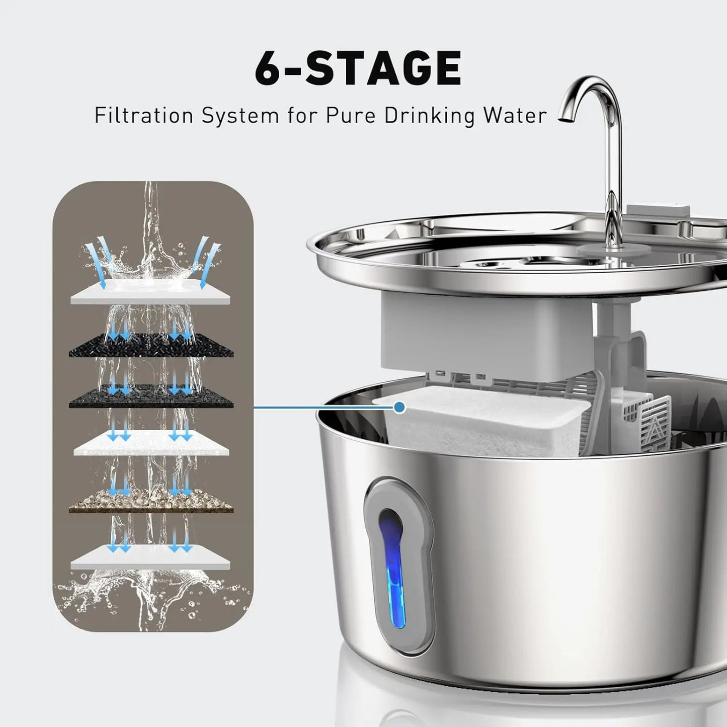 Stainless Steel Cat Water Fountain & 8+4 Replacement filters, 135oz/4L Automatic Pet Fountain Dog Water Dispenser for Cats Dogs
