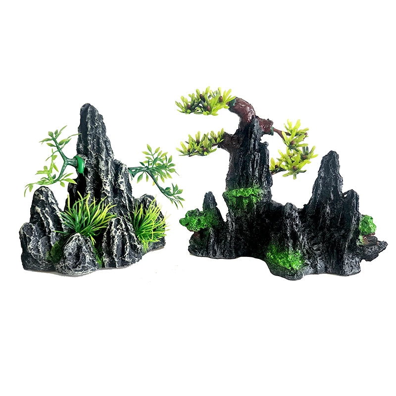 Resin Aquarium Rockery Mountain Decoration Artificial View Rock Cave Stone Tree Fish Tank Ornament Pet Supplies Home Decor