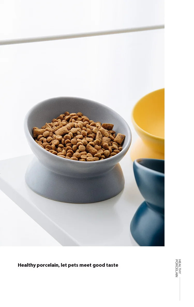 Ceramic bowl, cat bowl, dog bowl, pet bowl, slanted mouth, high foot protection, cervical spine, dog, cat, food bowl, pet suppli