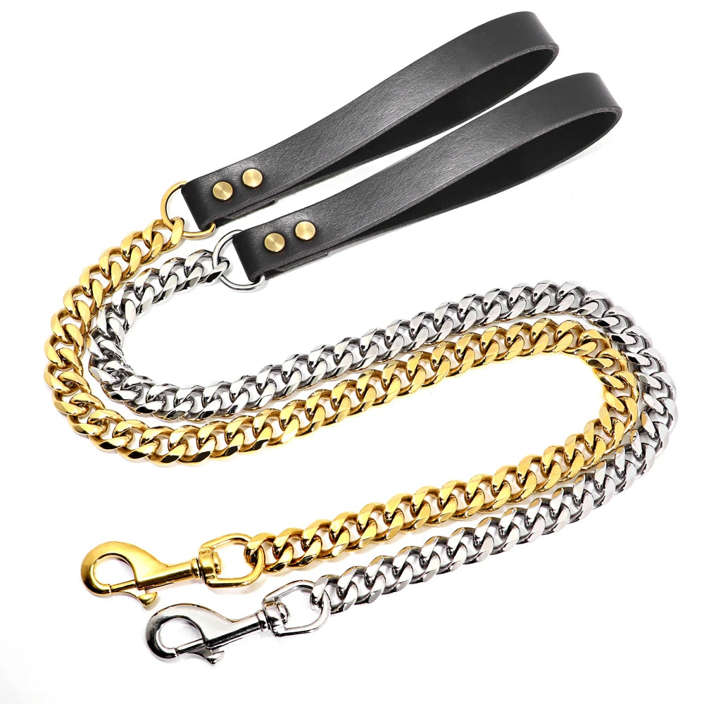 19mm Durable Stainless Steel Dog Leash Training Collar for Medium and Large Dogs Pitbull Gold and Silver Chain Lead