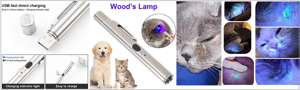365 UV Veterinary Wood Lamp Pet Fungus Detection Waterproof Flashlight Skin Ultraviolet Light Cat Moss Tinea Light Black Mirror