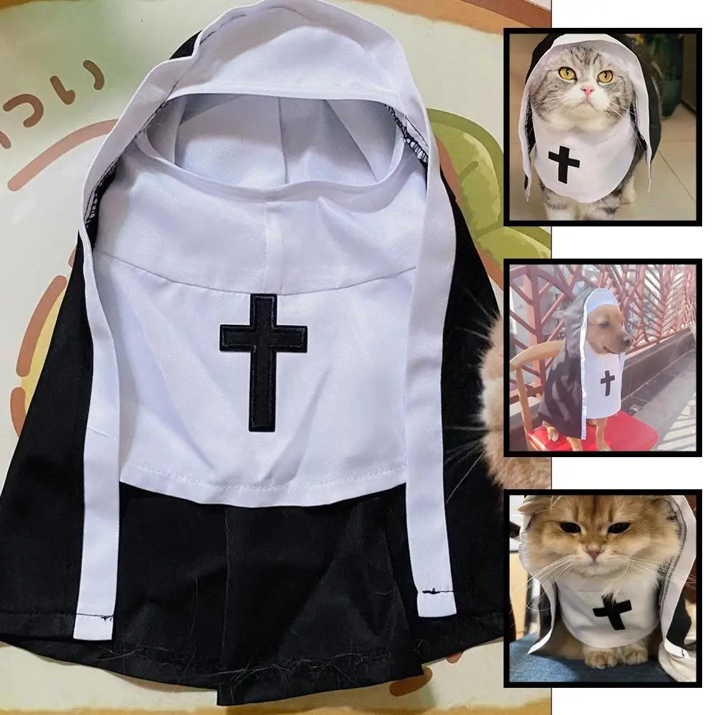 Pet Cat Halloween Costumes Nun Cloak For Small Pet Cosplay Dress Kawaii Pet Clothes Cat Kitten Puppy Funny Accessoties Gift F2A4