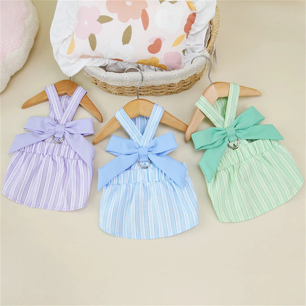 Summer Puppy Dog Skirt Dress with Buckle Sweet Stripe Pet Clothes for Small Dogs Pinscher Maltese mascotas Dresses disfraz perro