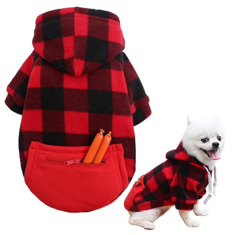 Plaid Dog Hoodie Pet Dog Clothes Sweaters With Hat And Pocket Design Autumn Winter Windproof Dog Clothing For Small Medium Dog