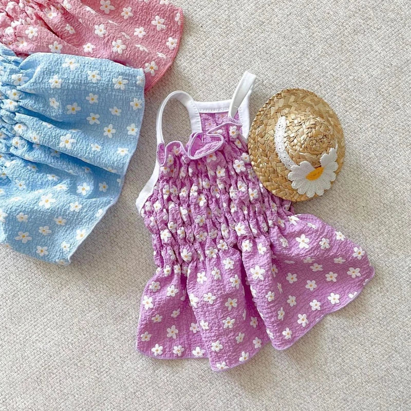 New Designer Pet Dog Clothes Mini Floral Printing Elastic Dog Dress Vest Overalls Princess Pet Cat Skirt Puppy Summer Clothing