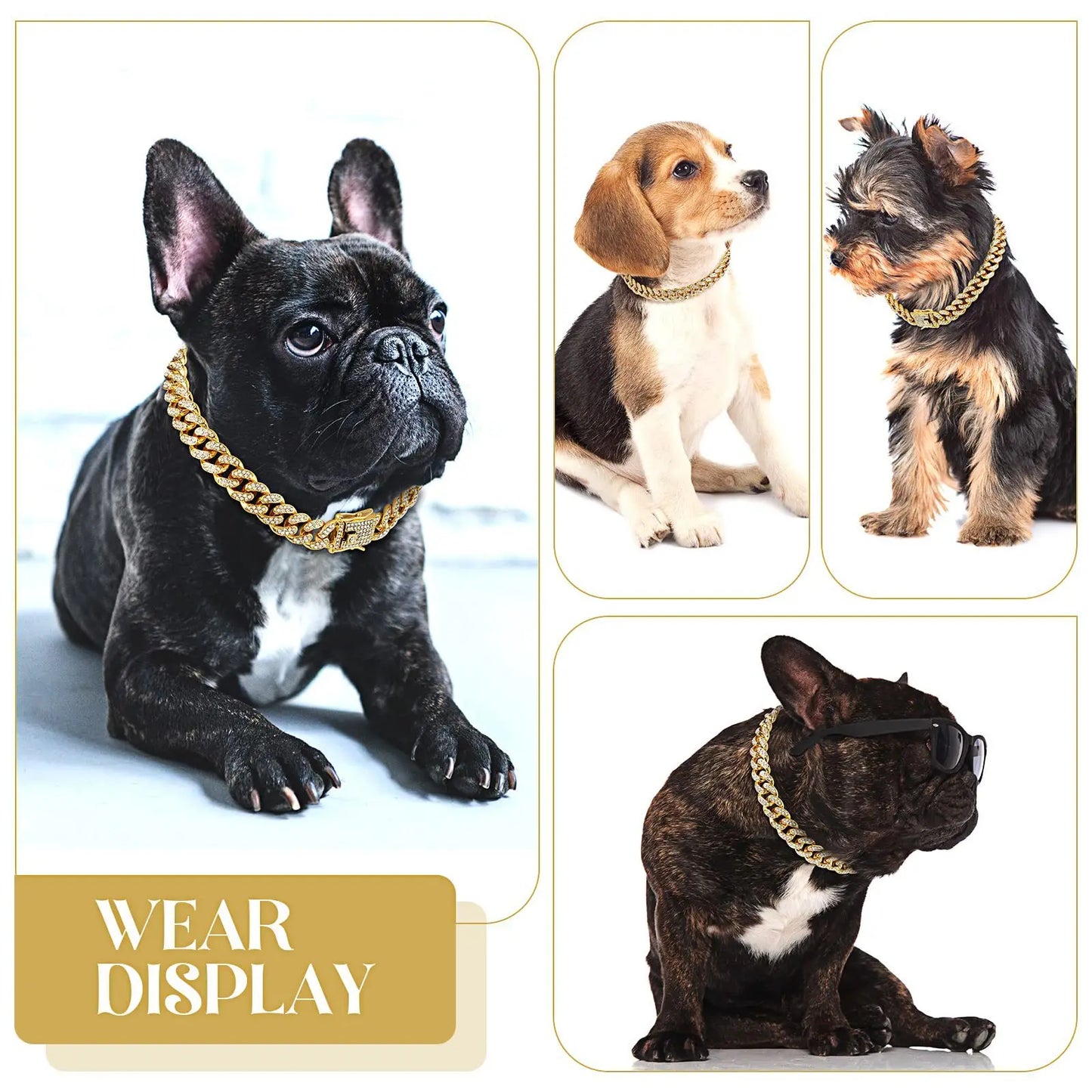 Dog Chain Diamond Collar Walking Metal Chain Collar with Design Secure Buckle Pet Cat Cuban Collar Jewelry Accessories