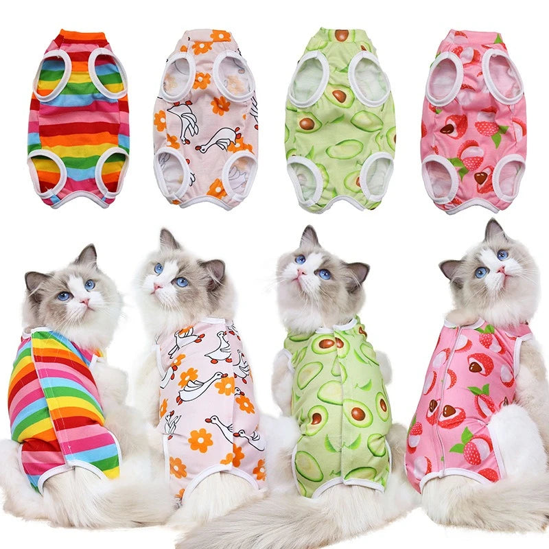 Cute Cartoon Print Overalls for Small Medium Dogs After Sterilization Dressing Surgery Pet Cat Outfit Soft Cotton Puppy T Shirts