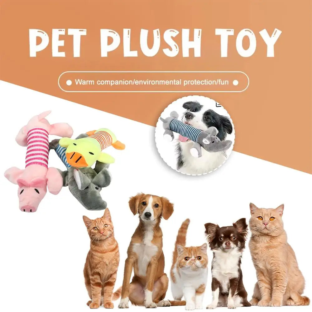 Pet Toys Cute Pet Chewing Teething Toys Cartoon Embroidery Bite-resistant Decompression Duck Pig Elephant Sounding Toys