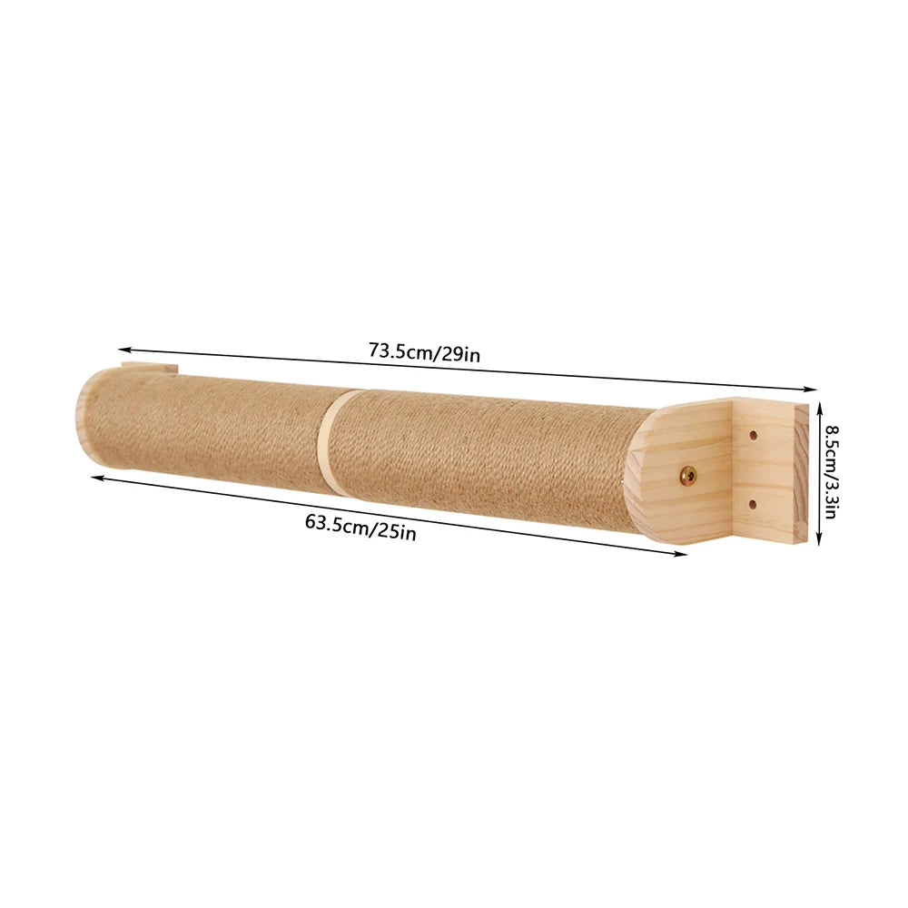 Cat Wall Mounted Shelf Furniture Wooden Cat Bed and Scratcher Post with Climbing Ladder Widen Steps for Kitten Play and Rest