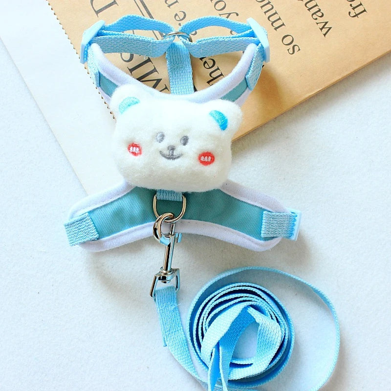 Cute Bear Solid Pet Dog Leash Set Nylon Durable 150cm Harness Collar for Cats Walking Anti Lost Chihuahua York Dog Accessories
