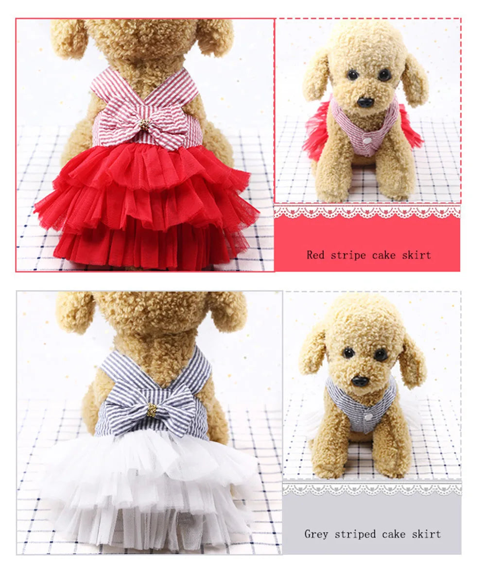 Summer Dog Dress Veil Clothes Universal Dogs Dress Chihuahua Stripe Tulle Skirt Cute Puppy Pet Cat Princess Costume Dog Apparel