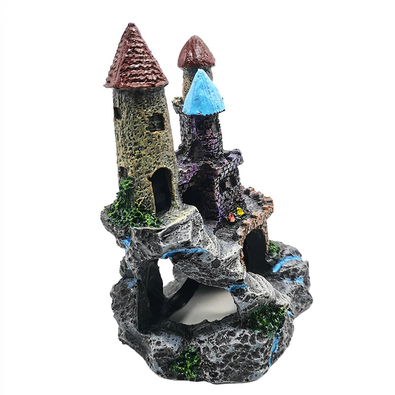 Resin Artificial Fish Tank Ancient Castle Decoration Aquarium Rock Cave Building Decoration Aquatic Landscaping Ornament Decor