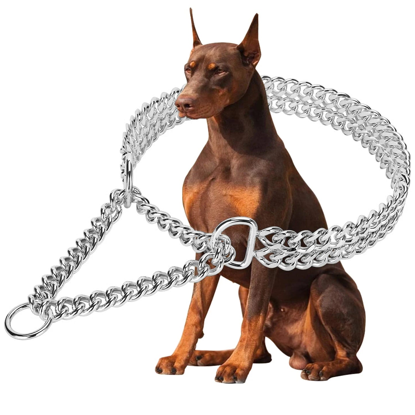 30-71cm Dog Collar Metal Adjustable Double Row Telescopic Chain Triple Ring Explosion-Proof Punch Collar Dog Training Supplies