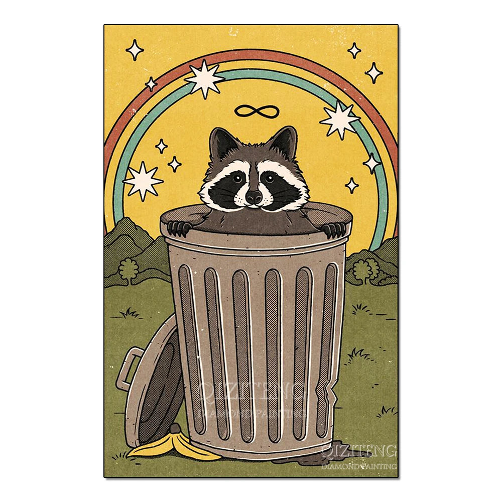 Tarot Cards Cat 5D Diamond Painting Cute Raccoon Full Diamond Cross Stitch Cartoon Animal Embroidery Mosaic Art Home Decoration