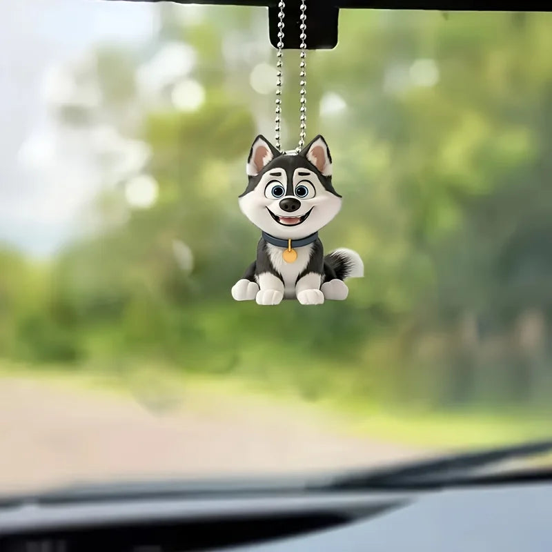 Cute Cartoon Husky Acrylic Keychain Adorable Puppy Pendant Versatile Charm for Car Mirror,Backpacks,Festive,Party,Gift & Decor