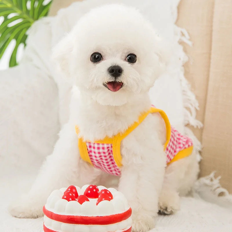 Summer Suspenders Dog Clothes Cute Smile Plaid Dog Vest Pet T-Shirt Chihuahua Pug Bichon 2024 Puppy Apparel Girls Dog Shirt