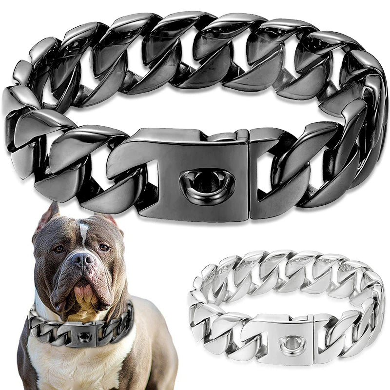 Strong 32mm Wide Gold Dog Chain Collars Heavy Stainless Steel Dogs Choker Pitbull Gold Dog Necklace For Large Huge Dogs