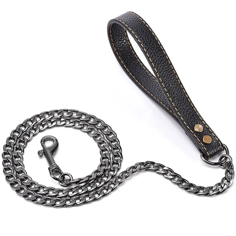 304 Stainless Steel Dog Chain Collar and Leash, Super Strong, Metal Necklace, Choke, Silver, Gold, Adjustable Pet Lead Rope