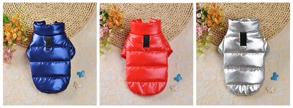 Puppy Pet Dog Clothes Outdoor Windproof Waterproof Leather Dog Coat Winter Warm Padded Jacket for Dogs and Cats in Cold Weather