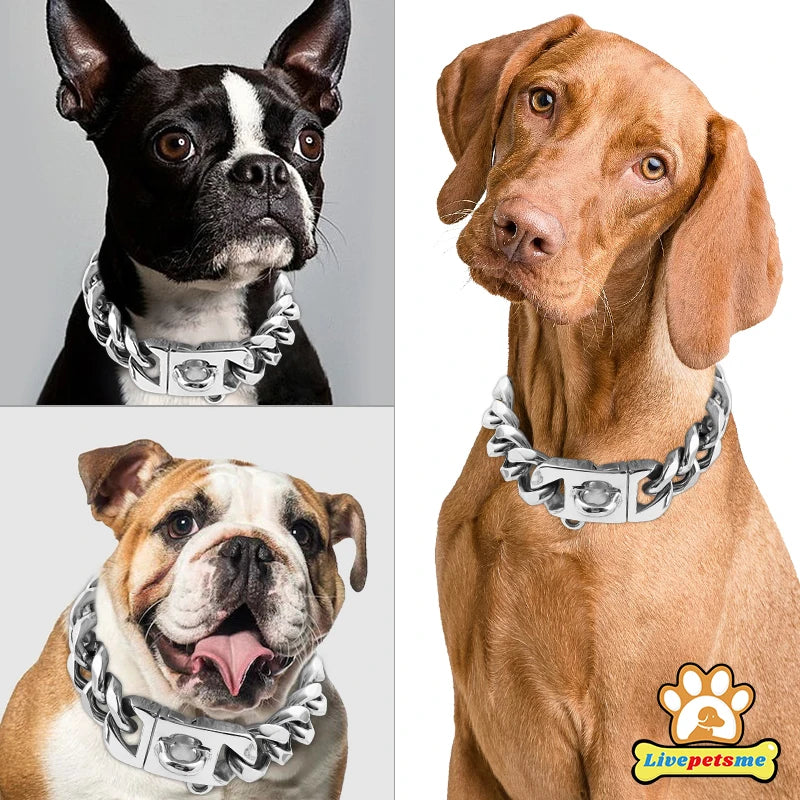 23MM Gold Dog Collar,Dog Chain Collars with Cuban Link Dog Collar,Heavy Duty Training Collar Chew Proof for Medium Dogs