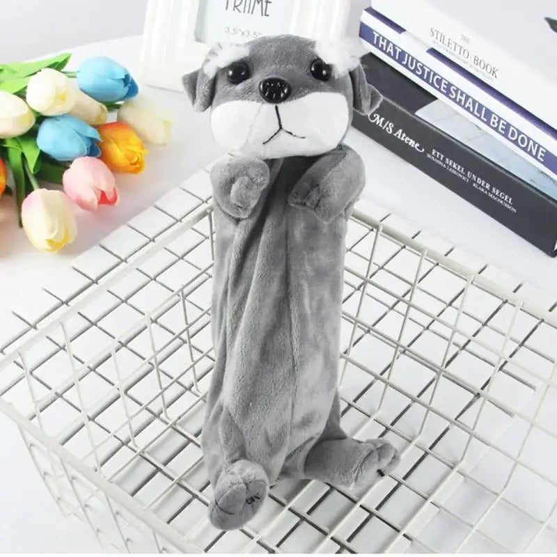 1PC Estuche de lápices de felpa suave para niños y niñas, bolsa de bolígrafos de simulación , lindo perro, papelería escolar