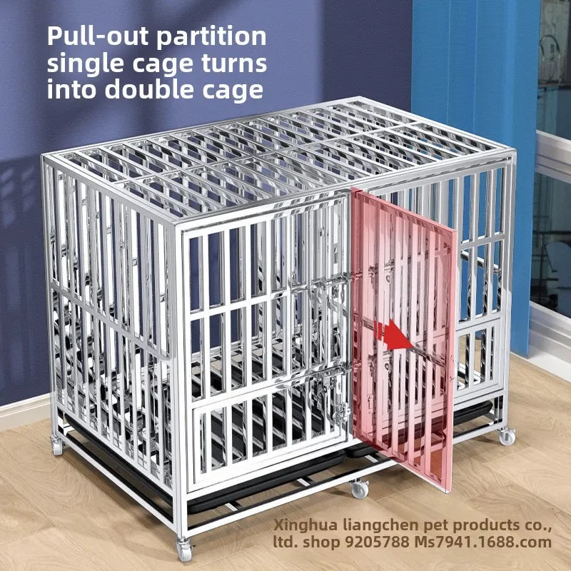 Stainless steel dog cage with partition mother and child cage square tube double cage large pet golden retriever ken