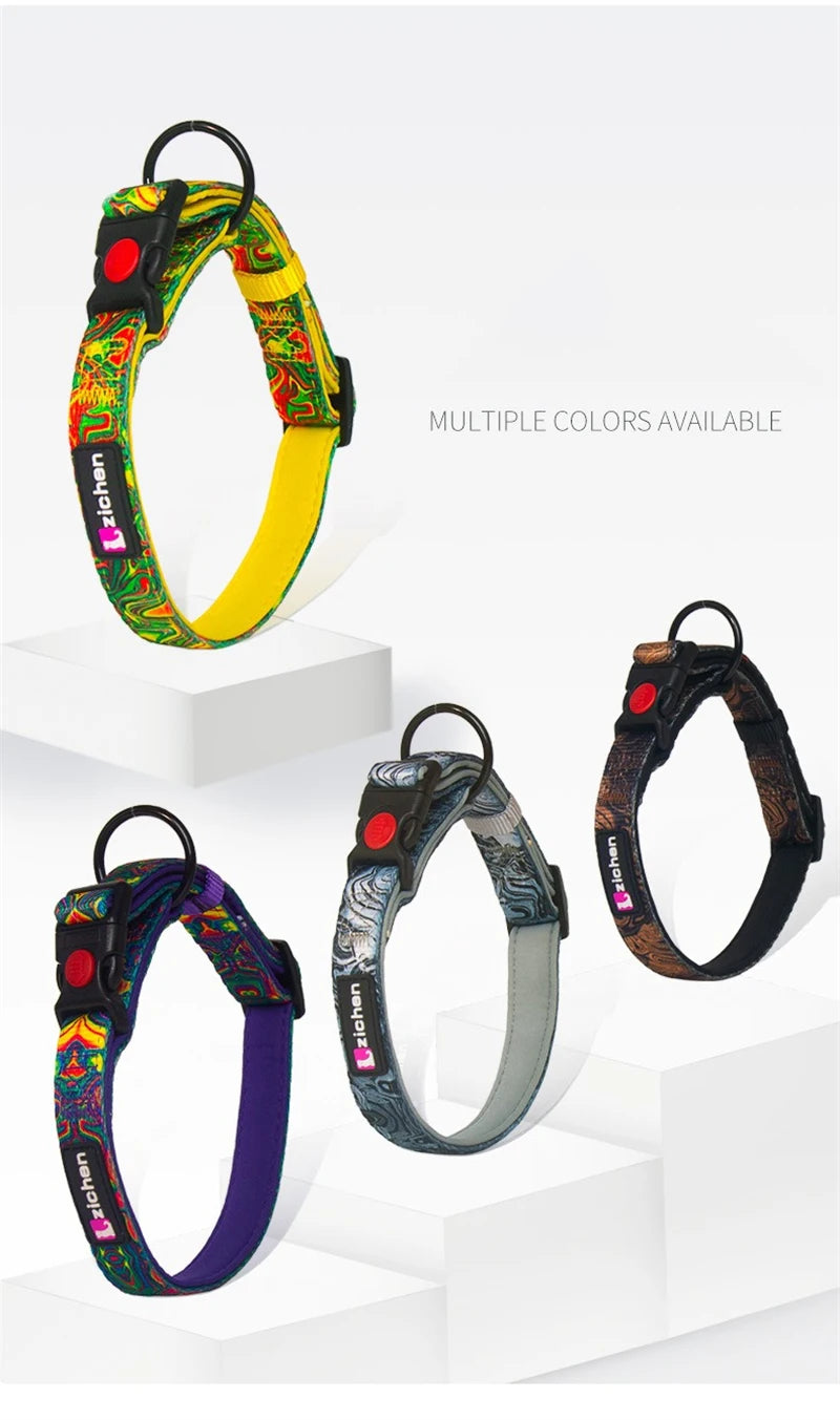 Adjustable Pet Dog Collars Color Graffiti Soft Cotton Leash Accessories Walking Exercise Safety French Bulldog Puppy Chain