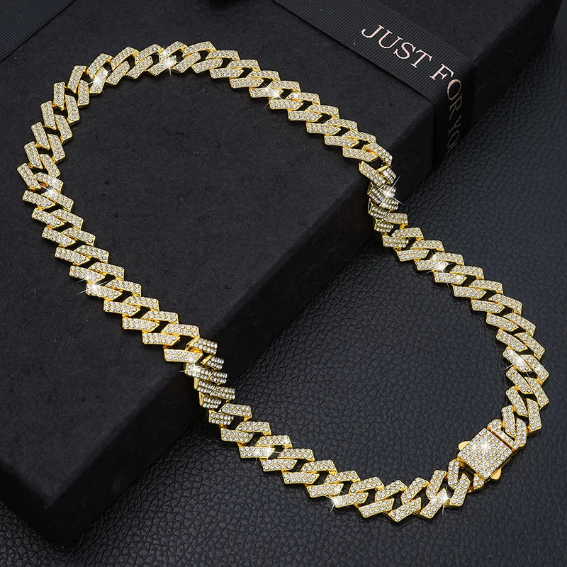 Diamond cats Dogs Necklaces Chain Collar 15MM wide Luxury Jewelry Necklace Cuban Gold Chains for Dogs and Cats