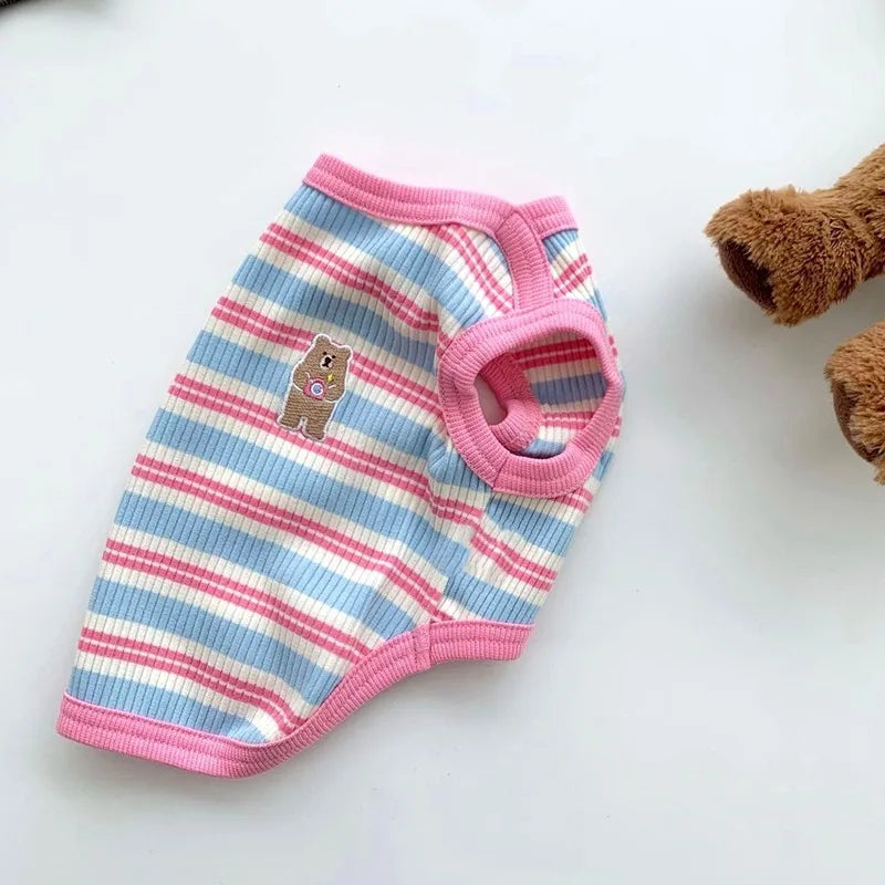 Dog Shirts Cotton Striped Puppy T-Shirts Spring Autumn Clothes for Small Dogs, Soft Breathable Stretchable Doggy Tee Pet Apparel
