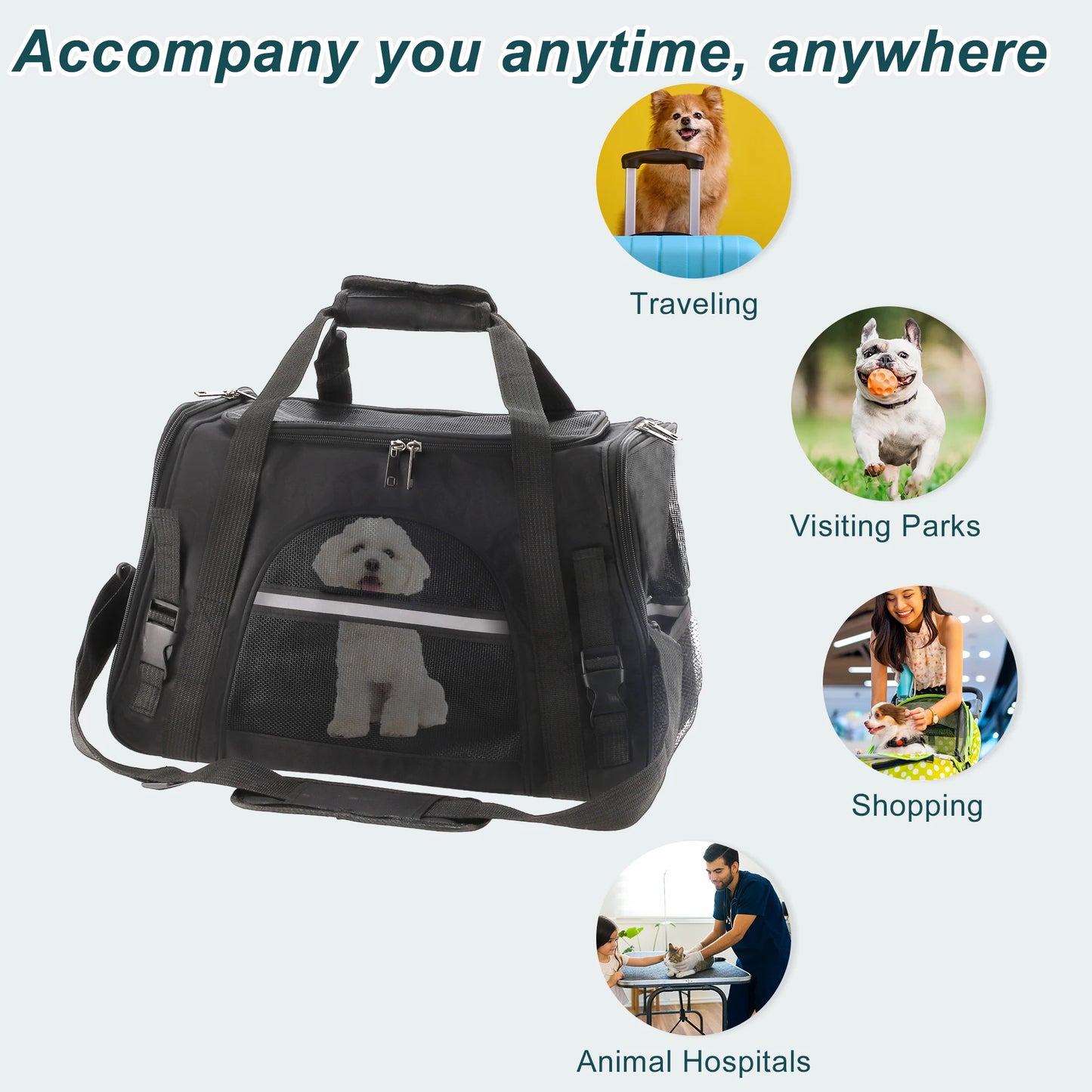 UXCELL Pet Carrier Puppy Carrier Dog Bags for Small Cats Dogs Puppies Up to 13 Lbs Black 600D Oxford Cloth Pet Carriers