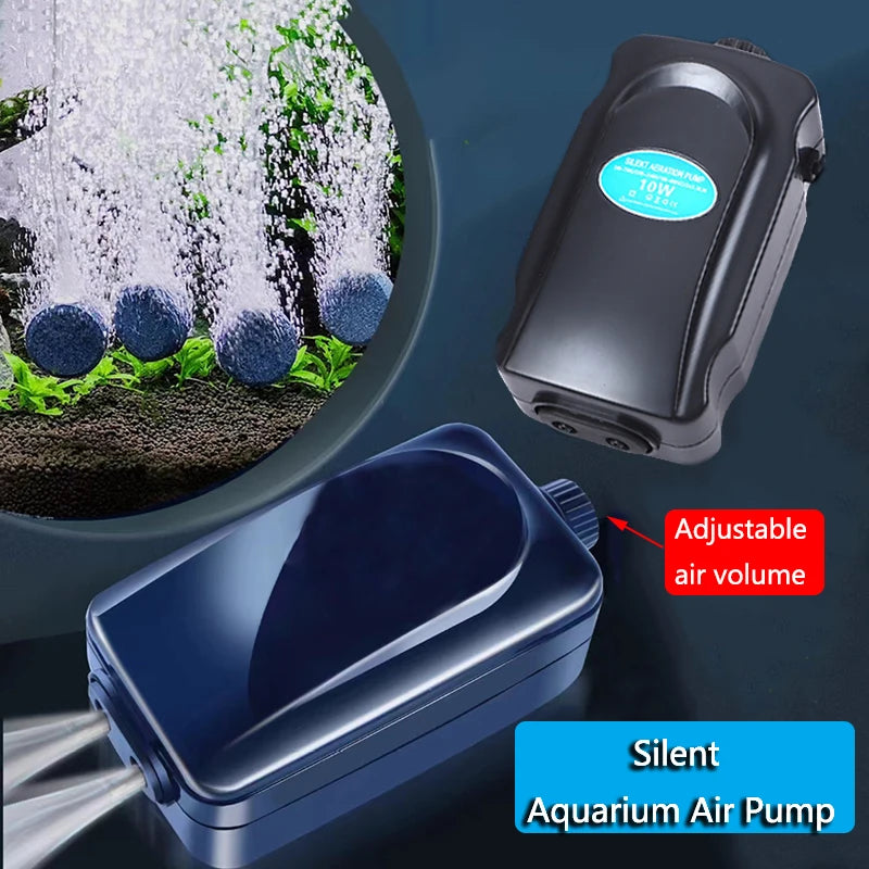 220~240V Silent Aquarium Oxygen Air Pump Fish Tank Adjustable Air Volume High Power Oxygenator Air Compressor Aerator 3/5/8/10W