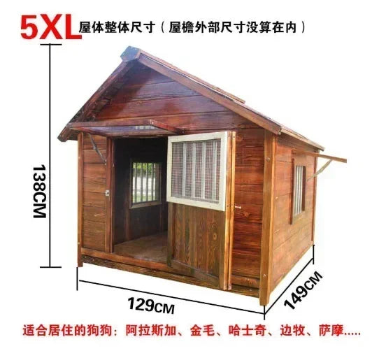 Dog House Outdoor Waterproof Solid Wood Dog Villa with Yard Outdoor Rainproof Type Four Seasons Universal Pet Kennel
