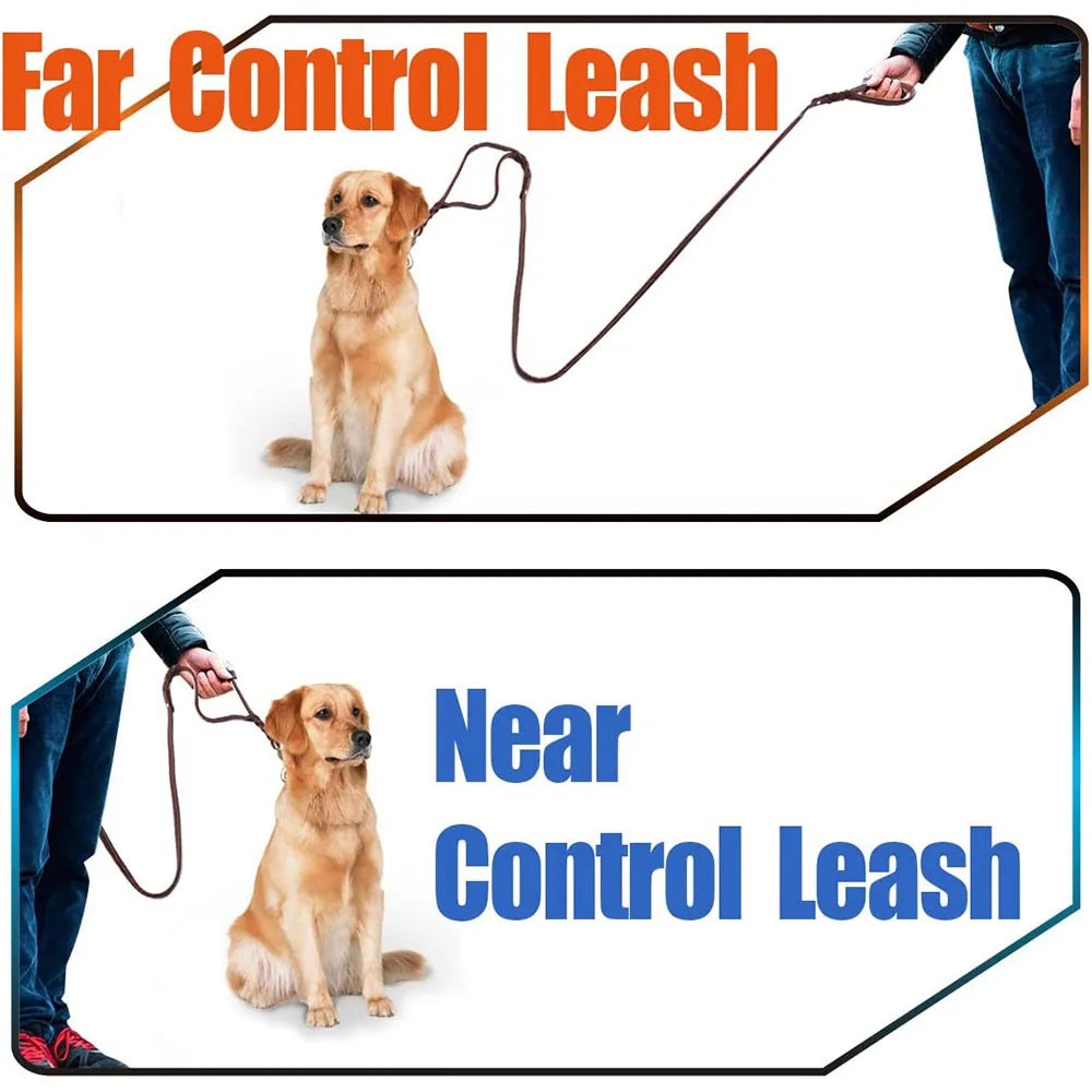 Braided Leather Dog Leash with Traffic Handle Two Handles Leather Dog Leash Leads for Training Bulldog Pit-bull Pet Dog Supplies